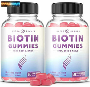 Biotin Gummies 10,000mcg [Highest Potency] for Healthy Hair, Skin & Nails for Ad