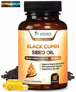 Black Seed Oil Capsules 1000mg, Premium Nigella Sativa Black Cumin Seed Oil, Non