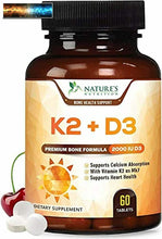 Load image into Gallery viewer, Vitamin K2 (Mk7) with D3 Supplement - High Potency Vitamin D Complex, Chewable f
