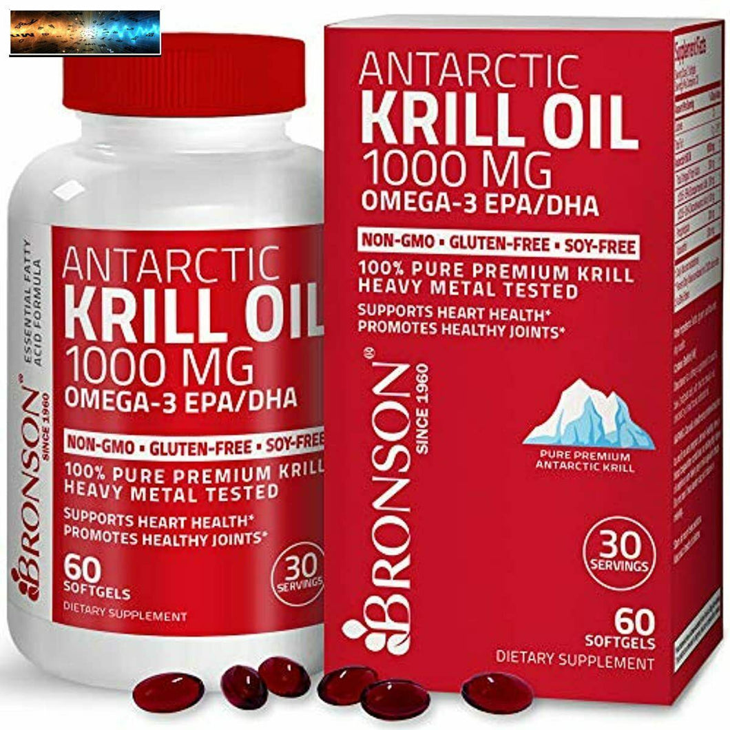 Bronson Antarctic Krill Oil 1000 mg with Omega-3s EPA, DHA, Astaxanthin and Phos