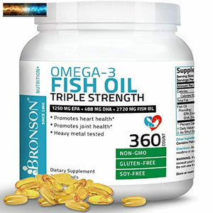 Omega 3 Fish Oil Triple Strength 2720 mg - High EPA 1250 mg DHA 488 mg - Heavy M