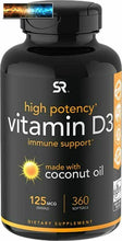 Load image into Gallery viewer, Vitamina D3 5000iu (125mcg) Con Olio di Cocco ~ Alta Potenza D per Immune
