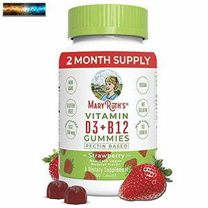 Vegan Vitamin D3+B12 Gummy (Sugar Free) by MaryRuth's 2 Month Supply Made w