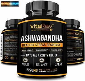 Organique Ashwagandha Capsules 2220mg Racine Poudre Stress Et Anxiété