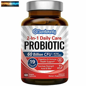 Surebounty 3-in-1 Complete Probiotic, 120 Billion CFU + 35 Strains, No Yeast No