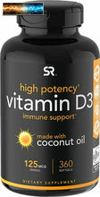 Cargar imagen en el visor de la galería, Vitamin D3 5000iu (125mcg) with Coconut Oil ~ High Potency Vitamin D for Immune
