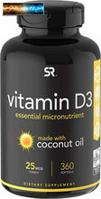 Charger l&#39;image dans la galerie, Vitamin D3 5000iu (125mcg) with Coconut Oil ~ High Potency Vitamin D for Immune
