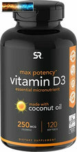 이미지를 갤러리 뷰어에 로드 , Vitamin D3 5000iu (125mcg) with Coconut Oil ~ High Potency Vitamin D for Immune
