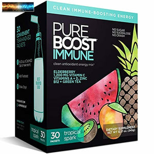 Pureboost Immune Clean Energy Drink Mix: Immunity Supplement with Elderberry, 12