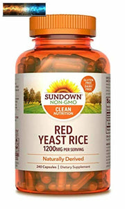 Sundown Rojo Hongos Arroz 1200 MG Cápsulas (240 Count ), Naturalmente Derivados,