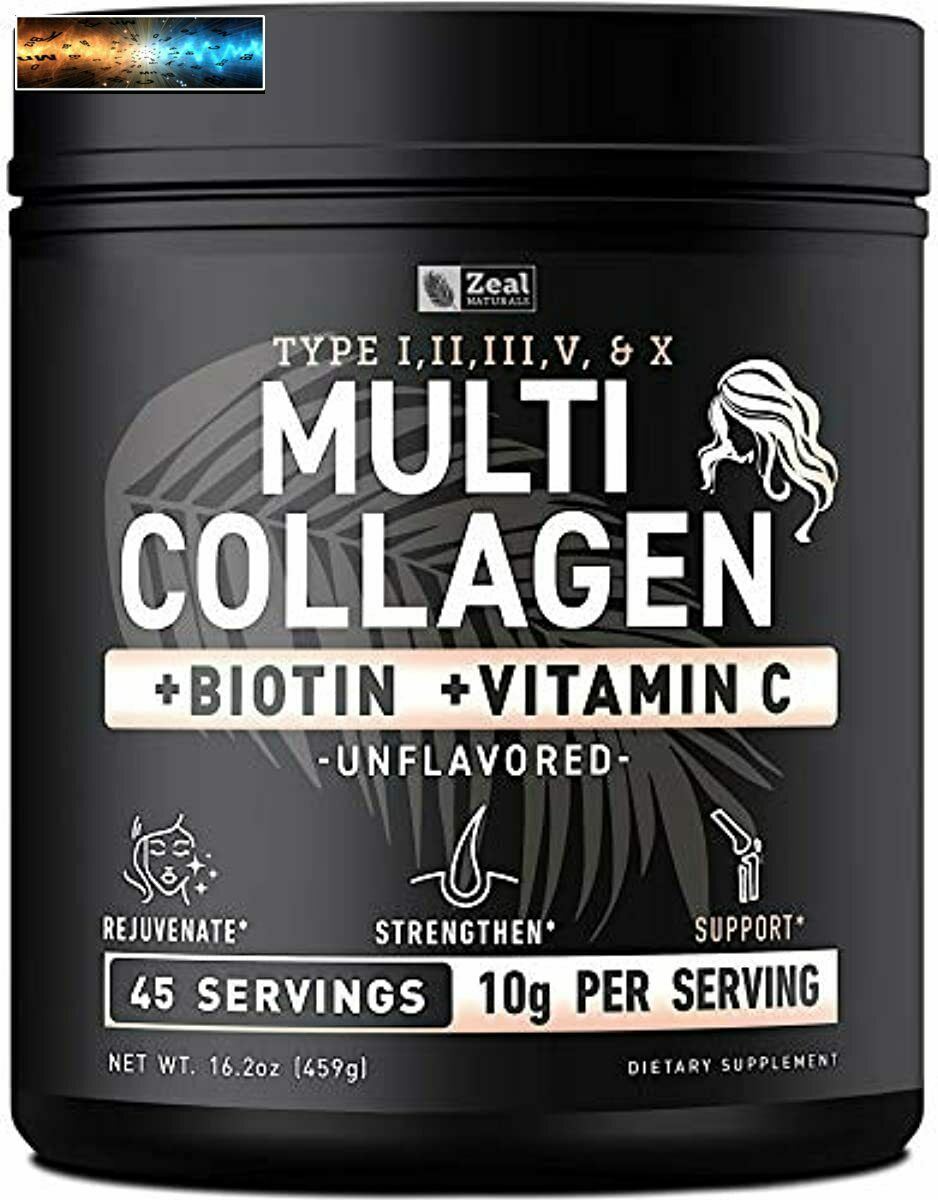 Premium Kollagen Peptide Pulver (1, 2, 3, 5 & 10) Multi Kollagen Protein + Vita