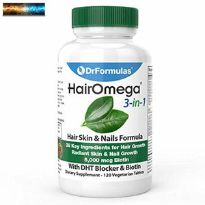 DrFormulas HairOmega 3-in-1 Hair Growth Vitamins with DHT Blocker, Biotin for Wo