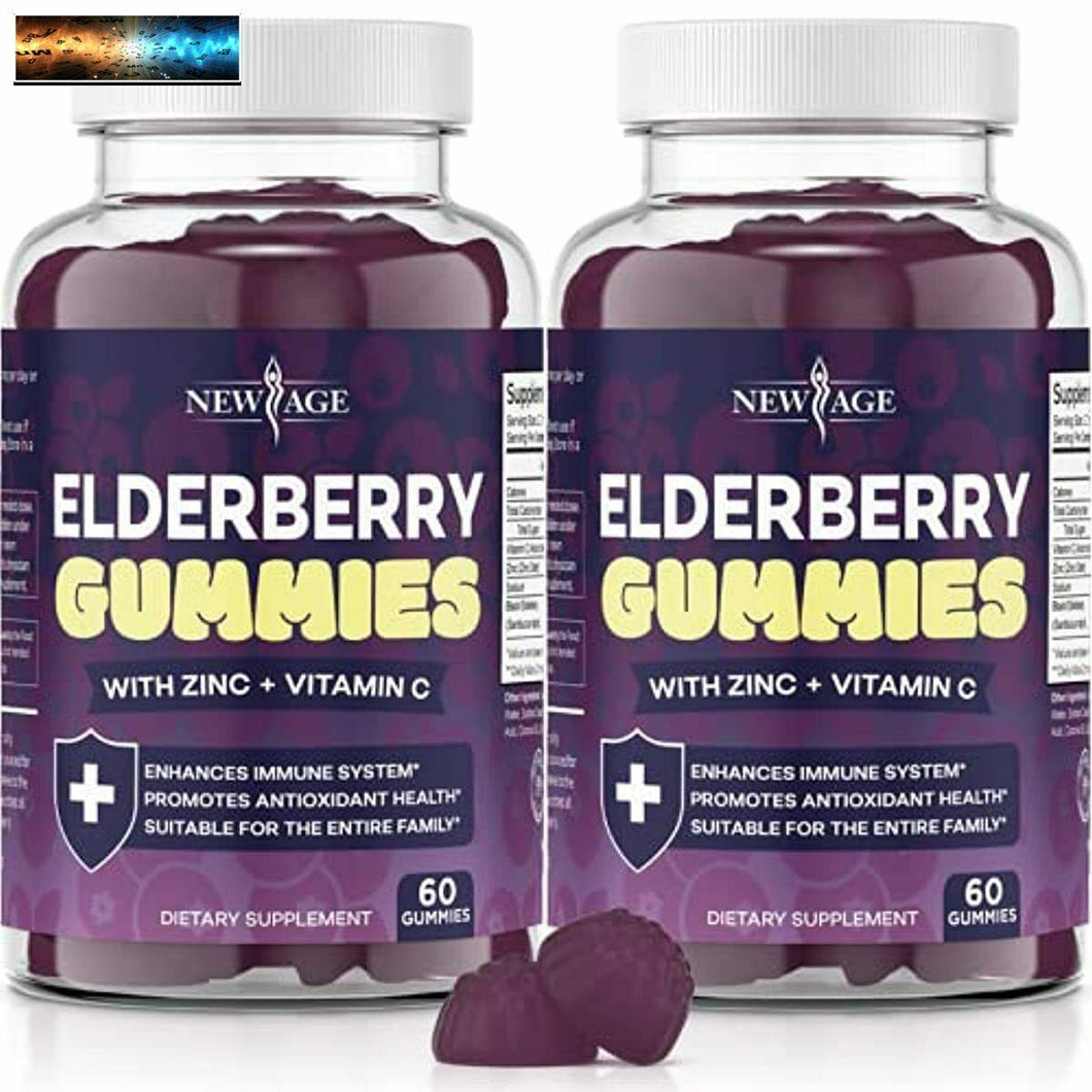 Elderberry Gummies by New Age for Adults Kids- elderberry with Vitamin C, Zinc