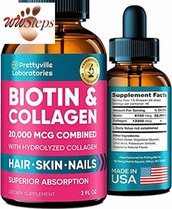 Liquid Biotin for Hair Growth 20000mcg - Biotin & Collagen Liquid Drops Support