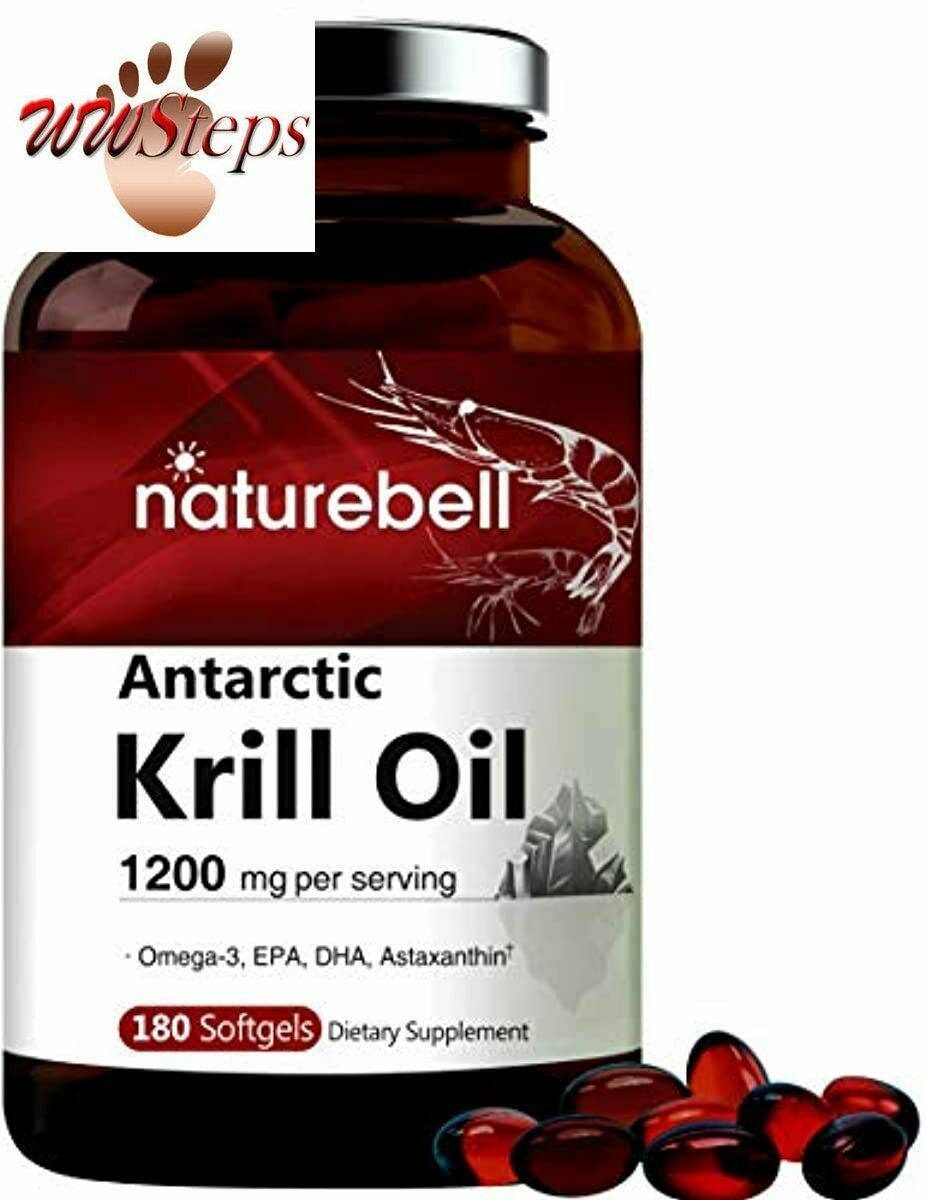 Triple Strength Antarctic Krill Oil Supplement, 1200mg Per Serving, 180 Softgels
