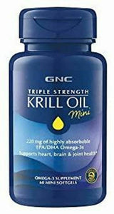 GNC Triple Strength Krill Oil Mini 60 Softgels for Join Skin Eye and Heart Healt