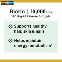 Cargar imagen en el visor de la galería, Biotin by Nature&#39;s Bounty, Vitamin Supplement, Supports Metabolism for Energy an
