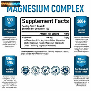 Premium Magnesium Complex - Magnesium Citrate, Malate, Taurate, Oxide, Aspartate