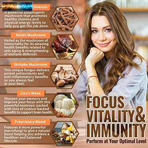 Premium Mushroom Supplement - Immunity Support, Nootropic Brain Supplement - Lio