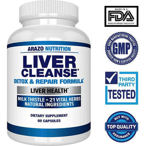 Arazo Nutrition Liver Cleanse Detox & Repair Formula – 22 Herbs Support 60 Caps