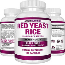 Load image into Gallery viewer, Arazo Nutrition Red Yeast Rice Extract for Heart Health 1200 mg 120 Veg Caps
