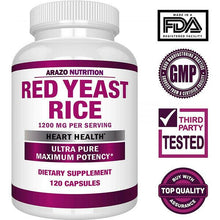 將圖片載入圖庫檢視器 Arazo Nutrition Red Yeast Rice Extract for Heart Health 1200 mg 120 Veg Caps
