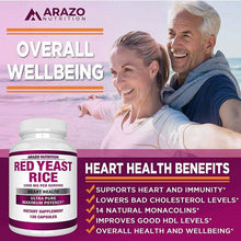 Load image into Gallery viewer, Arazo Nutrition Red Yeast Rice Extract for Heart Health 1200 mg 120 Veg Caps

