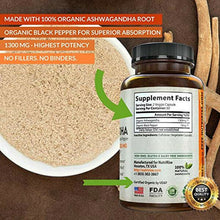 Load image into Gallery viewer, NutriRise Ashwagandha 1300mg Organic Root Powder &amp; Black Pepper Extract 120 Caps
