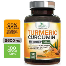 Load image into Gallery viewer, Nature&#39;s Nutrition Turmeric Curcumin 2600 MG with Bioperine 60 - 240 Veg Cap
