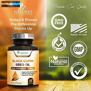 Black Seed Oil Capsules 1000mg, Premium Nigella Sativa Black Cumin Seed Oil, Non