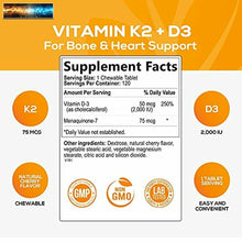 Load image into Gallery viewer, Vitamin K2 (Mk7) with D3 Supplement - High Potency Vitamin D Complex, Chewable f
