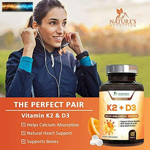 Vitamin K2 (Mk7) with D3 Supplement - High Potency Vitamin D Complex, Chewable f