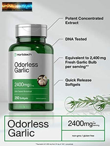 Odorless Garlic Softgels | 2400 mg | 250 Count | Ultra Potent Garlic Extract | N