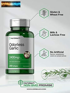 Odorless Garlic Softgels | 2400 mg | 250 Count | Ultra Potent Garlic Extract | N