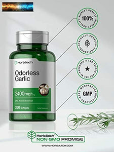 Odorless Garlic Softgels | 2400 mg | 250 Count | Ultra Potent Garlic Extract | N