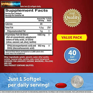 MegaRed Omega-3 Fish Oil Supplement 800mg - Advanced 6X Absorption Softgels (80