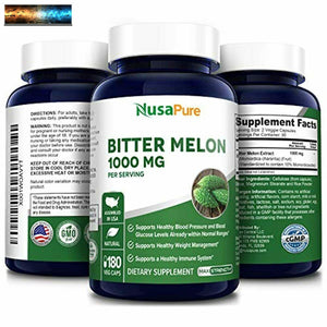 Bitter Melon Extract 1000 mg 180 Veggie Caps (Non-GMO & Gluten-Free) Supports Bl