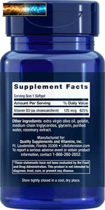 Life Extension Vitamin D3 125mcg (5000 IU) – Supports Bone & Immune Health –