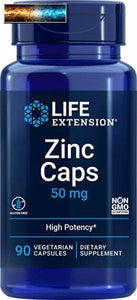 Life Extension Zinc Caps 50 Mg (High Potency) 90 Vegetarian Capsules