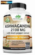 Load image into Gallery viewer, Organic Ashwagandha 2,100 mg - 100 Vegan Capsules Pure Organic Ashwagandha Powde
