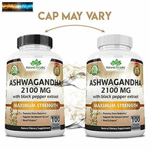 Load image into Gallery viewer, Organic Ashwagandha 2,100 mg - 100 Vegan Capsules Pure Organic Ashwagandha Powde
