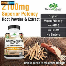 Load image into Gallery viewer, Organic Ashwagandha 2,100 mg - 100 Vegan Capsules Pure Organic Ashwagandha Powde
