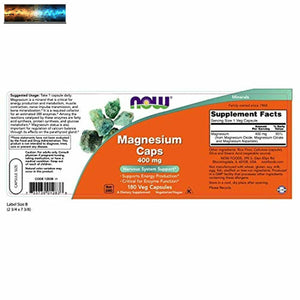 NOW Supplements, Magnesium 400 mg, Enzyme Function, Nervous System Support, 180