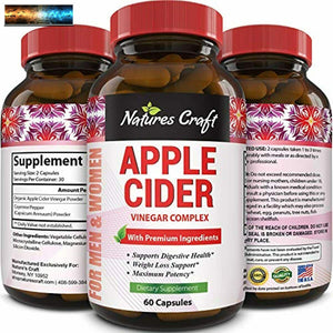 Potent Apple Cider Vinegar Capsules – ACV Pills Nutritional Supplements for Di