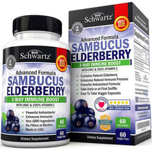 Load image into Gallery viewer, BioSchwartz Sambucus Elderberry Zinc Vitamin C Powerful Antioxidant 60 Veg Caps
