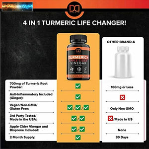 Turmeric Capsules Supplement with Apple Cider Vinegar Pills 1650mg Tumeric Curcu