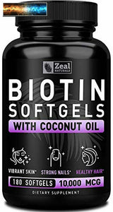 Biotin with Coconut Oil for Hair 10000mcg (180 Softgels) Biotin Supplement - Bio