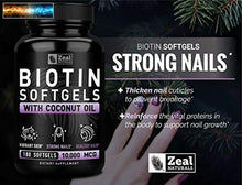 Load image into Gallery viewer, Biotin with Coconut Oil for Hair 10000mcg (180 Softgels) Biotin Supplement - Bio
