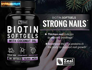 Biotin with Coconut Oil for Hair 10000mcg (180 Softgels) Biotin Supplement - Bio
