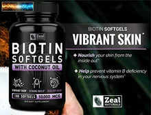 Load image into Gallery viewer, Biotin with Coconut Oil for Hair 10000mcg (180 Softgels) Biotin Supplement - Bio
